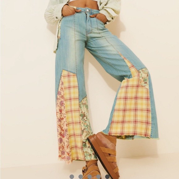 Pilcro Denim - Anthropologie Pilcro The Adi Mid Rise Relaxed Flare Jeans Patchwork Sz 30 NEW